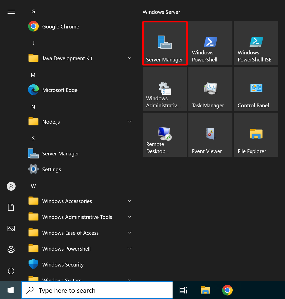 Open Server Manager