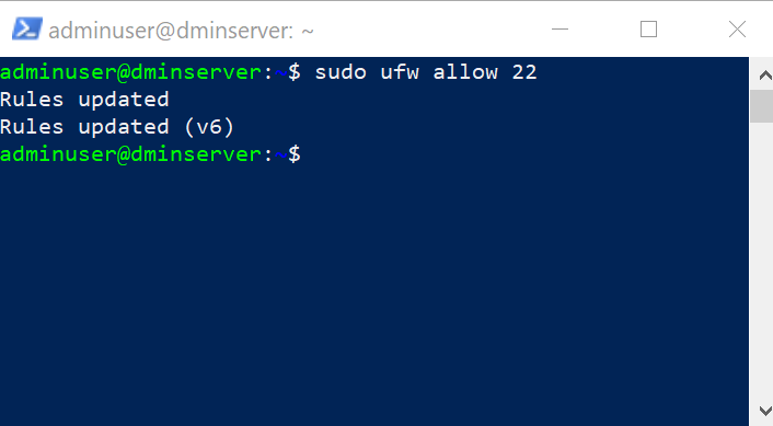 sudo ufw allow 22