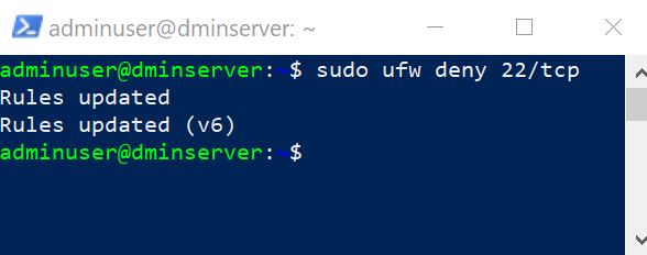 sudo ufw deny 22