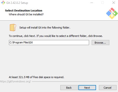 Choose the install Location to install git