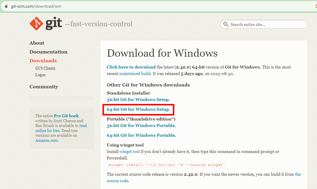 Download 64bit git installer file