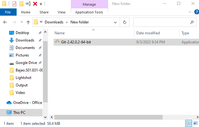 Locate the git Installer file