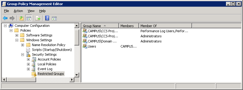 Group policy management editor