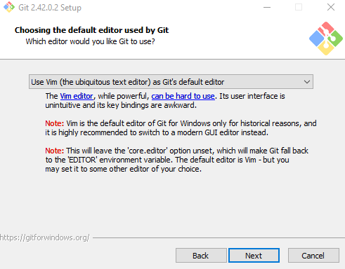 select the default editor for git