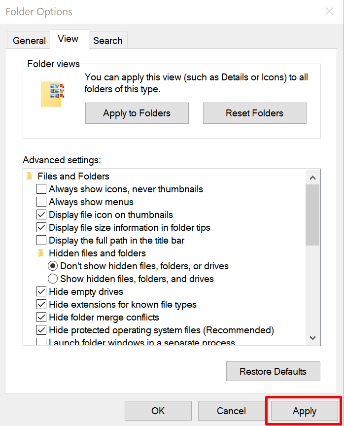 click the Apply button