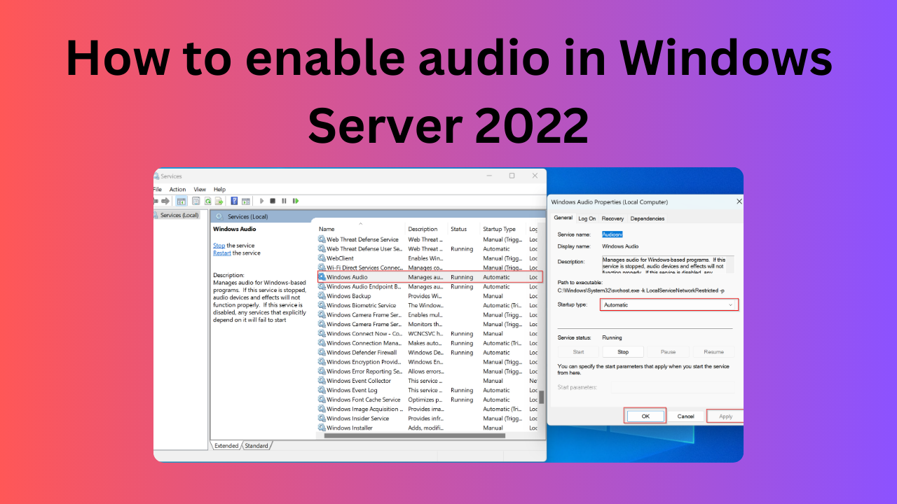 How to enable audio in Windows Server 2022